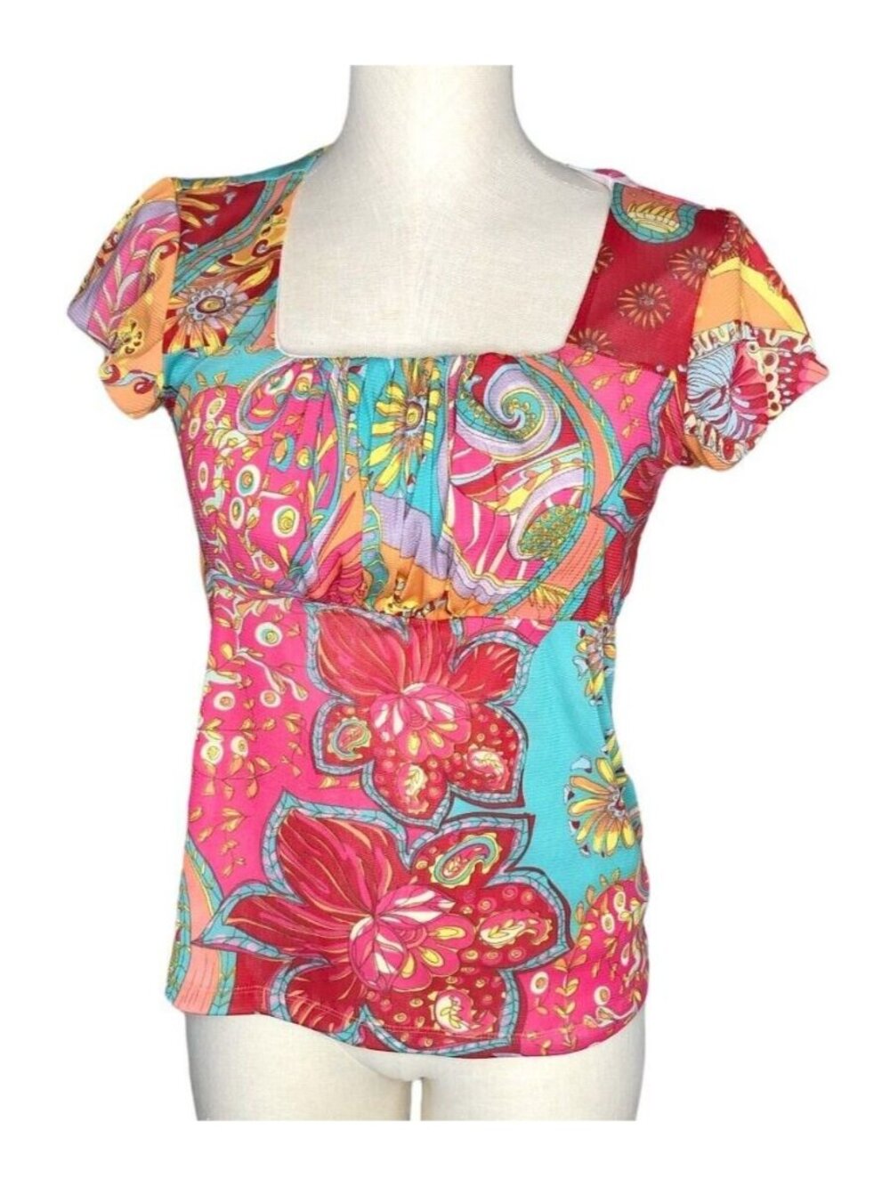 Christopher & Banks Blouse Pullover Top Gathered Bust Retro Womens S Pink S Slv